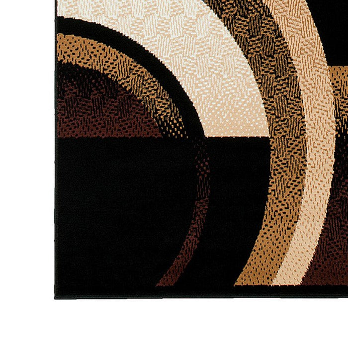 84 X 60 Inches Power Loom Polyester Rug with Swirl Print, Brown and Black