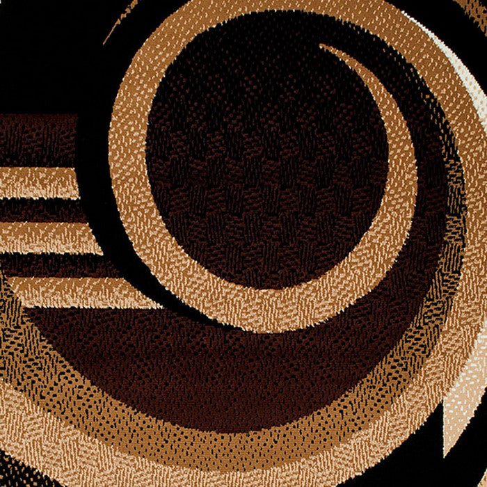 84 X 60 Inches Power Loom Polyester Rug with Swirl Print, Brown and Black