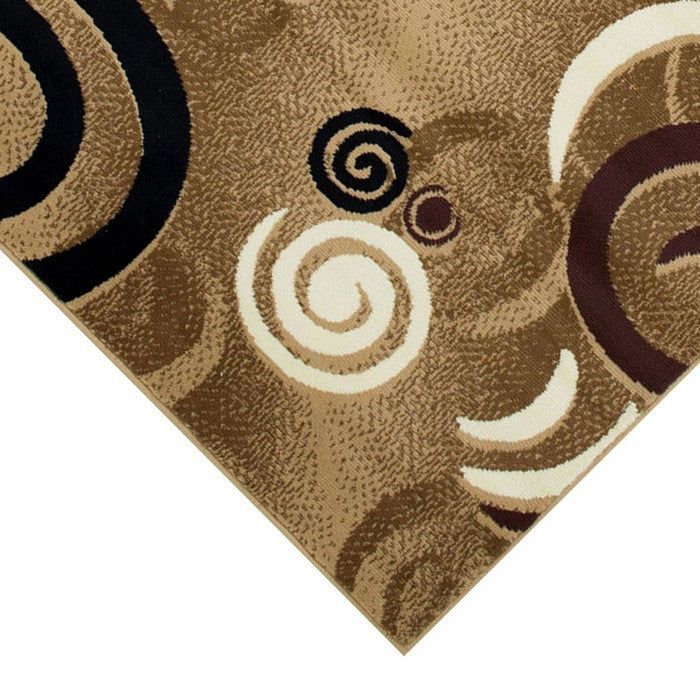 84 X 60 Inches Power Loom Polyester Rug with Abstract Looping Print, Brown