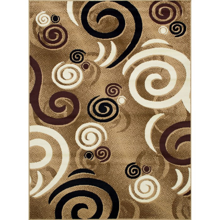 84 X 60 Inches Power Loom Polyester Rug with Abstract Looping Print, Brown