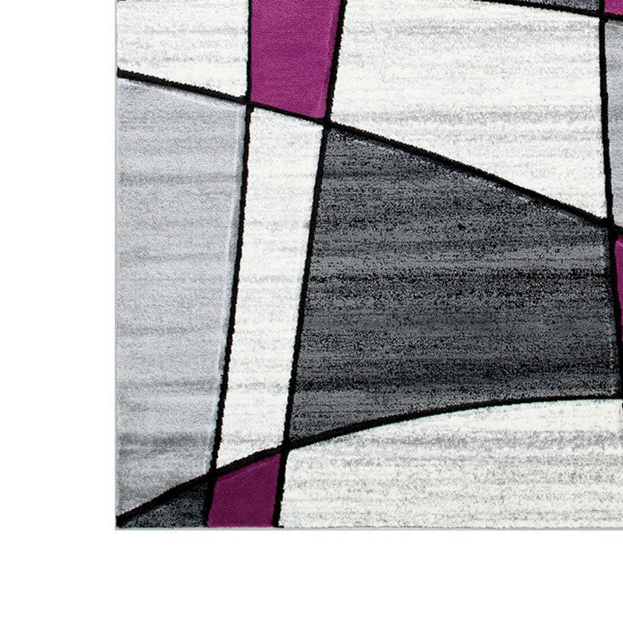 84 X 60 Inches Power Loom Polyester Rug with Line Breaking Print, Gray and Purple