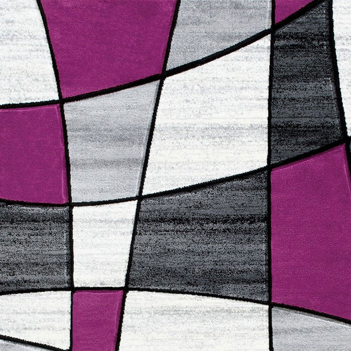 84 X 60 Inches Power Loom Polyester Rug with Line Breaking Print, Gray and Purple
