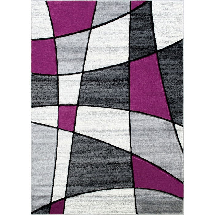 84 X 60 Inches Power Loom Polyester Rug with Line Breaking Print, Gray and Purple