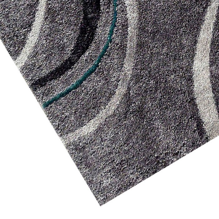 84 X 60 Inches Power Loom Polyester Rug with Abstract Curved Lines, Gray