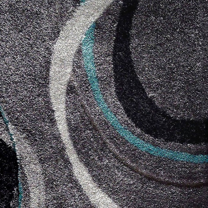 84 X 60 Inches Power Loom Polyester Rug with Abstract Curved Lines, Gray