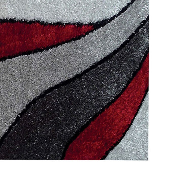 84 X 60 Inches Polyester Rug with Abstract Petal Print, Gray and Red