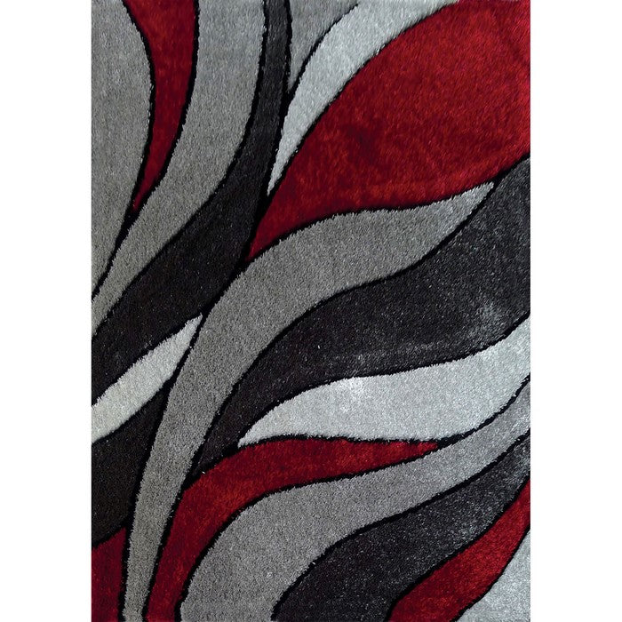 84 X 60 Inches Polyester Rug with Abstract Petal Print, Gray and Red