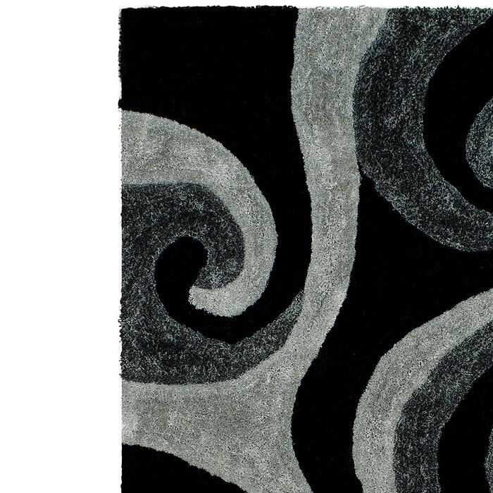 84 X 60 Inches Power Loomed Rug with 3 Dimensional Abstract Print, Gray and Black