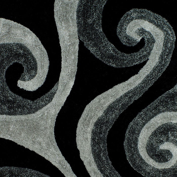 84 X 60 Inches Power Loomed Rug with 3 Dimensional Abstract Print, Gray and Black