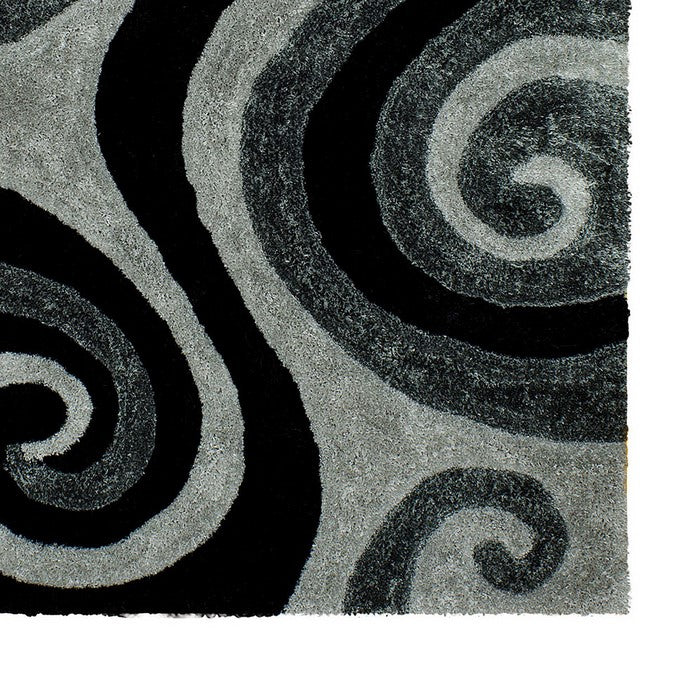 84 X 60 Inches Power Loomed Rug with 3 Dimensional Abstract Print, Gray and Black