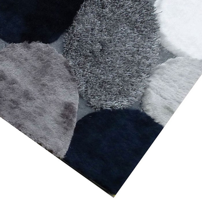 84 X 60 Inches Power Loomed Rug with Patchwork Details, Gray and Navy Blue