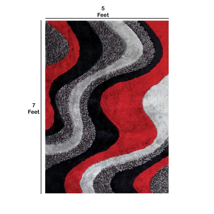 84 X 60 Inches Polyester Rug with Streamline Flow Print and Shaggy Texture,Multicolor