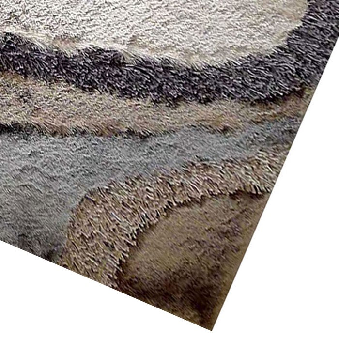 84 X 60 Inches Rug with Streamline Flow Print and Shaggy Texture, Brown and Gray