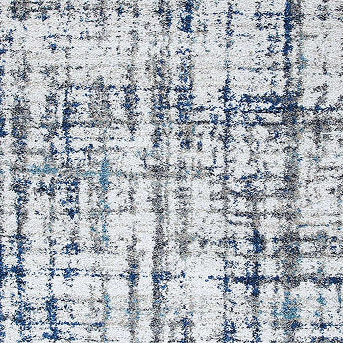 90 X 63 Inches Fabric Power Loomed Rug with Dripping Print, Blue and Off White