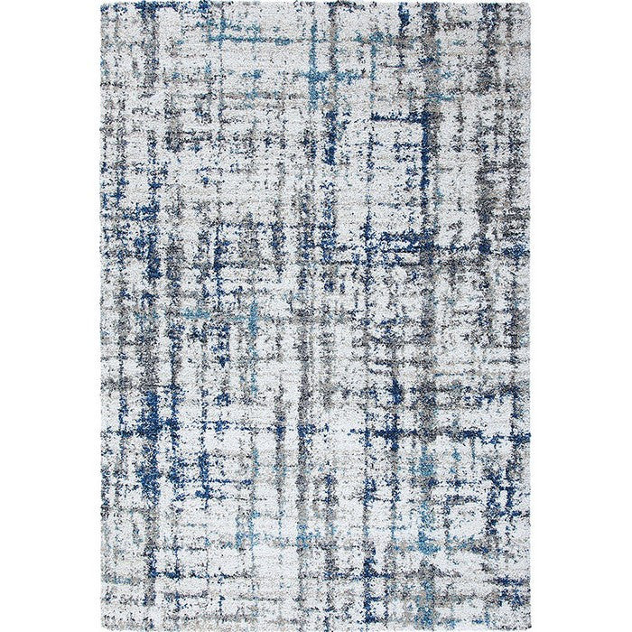 90 X 63 Inches Fabric Power Loomed Rug with Dripping Print, Blue and Off White