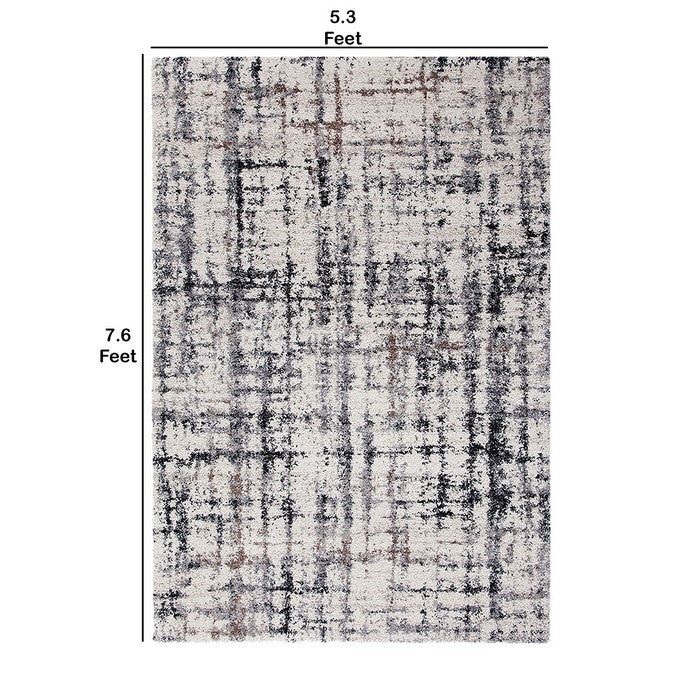 90 X 63 Inches Fabric Power Loomed Rug with Dripping Print, Black and Off White