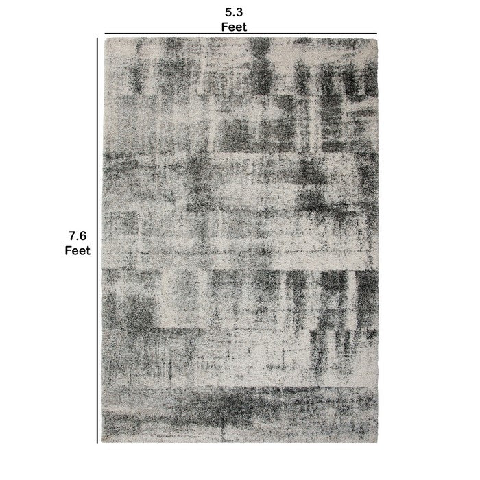 90 X 63 Inches Fabric Power Loomed Rug with Splotched Print, Black and Gray