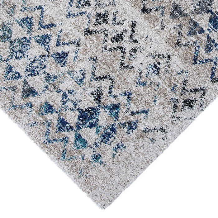 90 X 63 Inches Fabric Power Loomed Rug with Chevron and Diamond Print, Blue and Gray