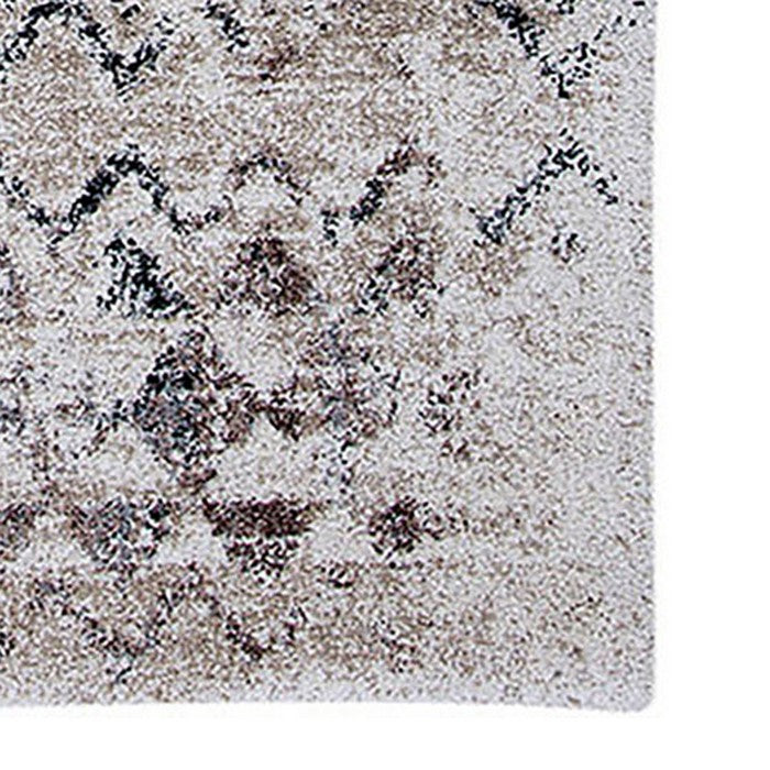 90 X 63 Inches Fabric Power Loomed Rug with Chevron and Diamond Print, Beige and Gray