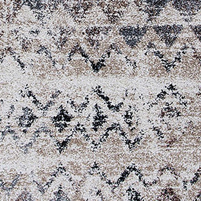 90 X 63 Inches Fabric Power Loomed Rug with Chevron and Diamond Print, Beige and Gray