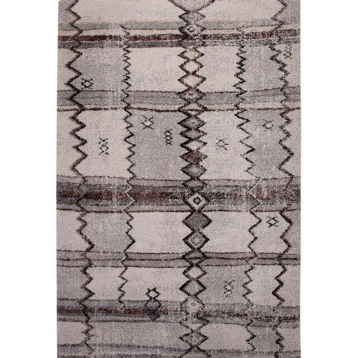 90 X 63 Inches Fabric Power Loomed Rug with Chevron and Diamond Print, Black and Gray