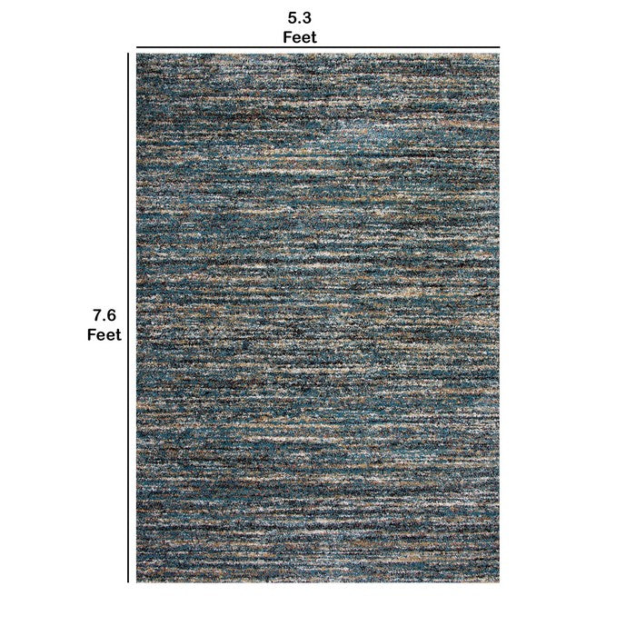 90 X 63 Inches Fabric Power Loomed Rug with Horizontal Stripes Print, Blue