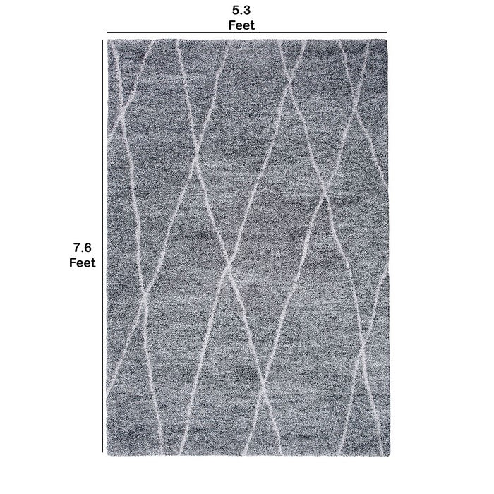 90 X 63 Inches Fabric Power Loomed Rug with Irregular Diamond Print, Gray