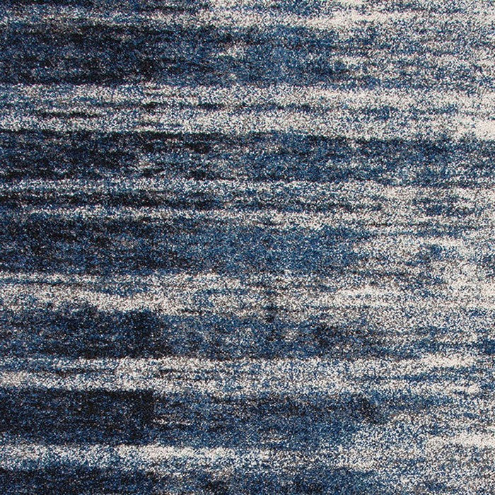 90 X 63 Inches Fabric Power Loomed Rug with Horizontal Stripes Print, Blue and Beige