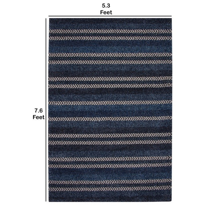 90 X 63 Inches Fabric Power Loomed Rug with Horizontal Arrow Print, Blue and White