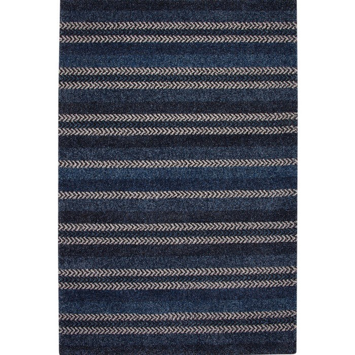 90 X 63 Inches Fabric Power Loomed Rug with Horizontal Arrow Print, Blue and White