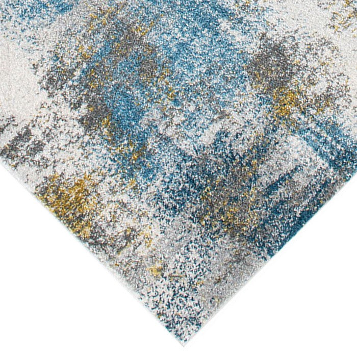 84 X 60 Inches Polypropylene Power Loomed Rug with Abstract Print, Blue and Copper