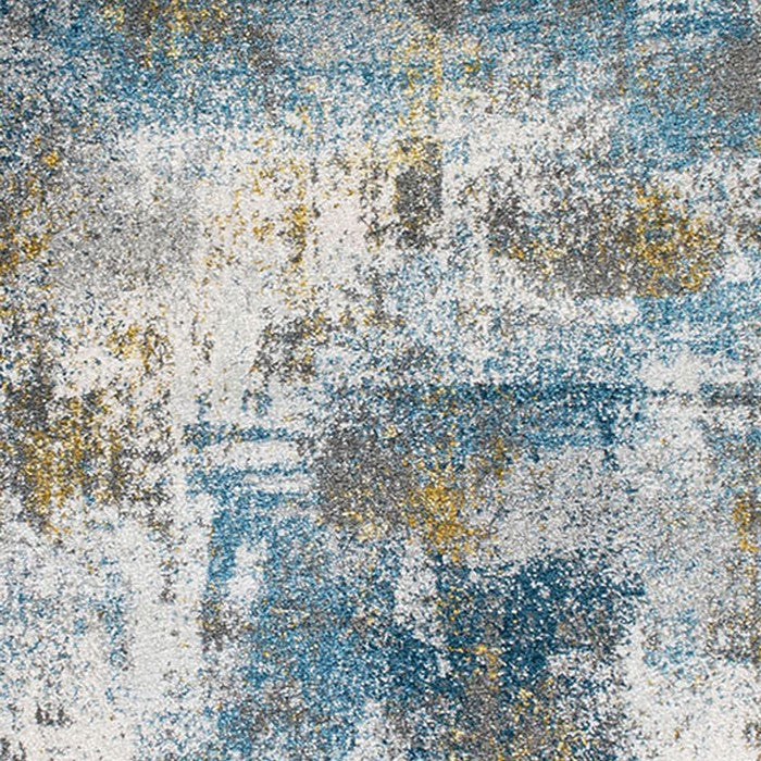 84 X 60 Inches Polypropylene Power Loomed Rug with Abstract Print, Blue and Copper