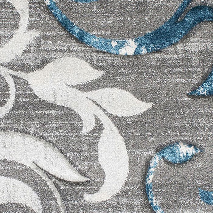 84 X 60 Inches Power Loomed Rug with Abstract Filigree Print, Blue and Gray