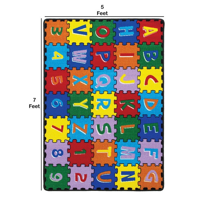 81 X 57 Inches Tufted Loom Kids Room Rug with Alphanumeric Print, Multicolor