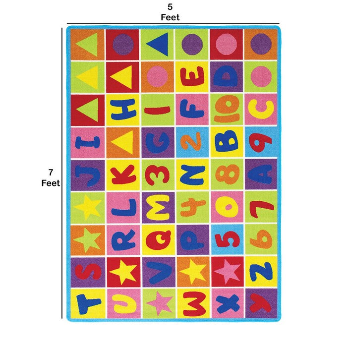 81 X 57 Inches Tufted Loom Kids Room Rug with Alphabets Print, Multicolor