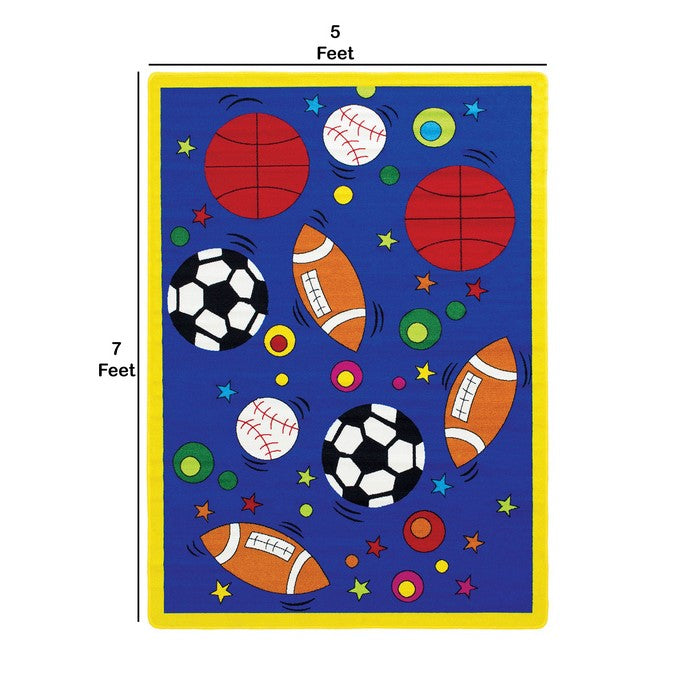 81 X 57 Inches Nylon Rug with Outdoor Sports Ball Print, Multicolor