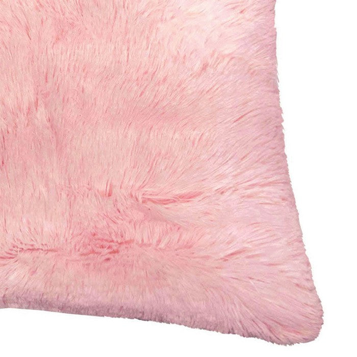 20 X 20 Inches Square Zippered Polyester Pillow with Furry Texture, Set of 2, Pink