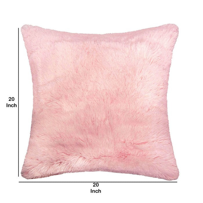 20 X 20 Inches Square Zippered Polyester Pillow with Furry Texture, Set of 2, Pink