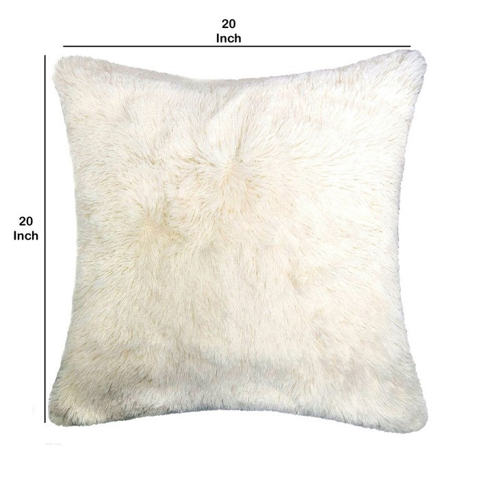 20 X 20 Inches Square Zippered Polyester Pillow with Furry Texture, Set of 2, White
