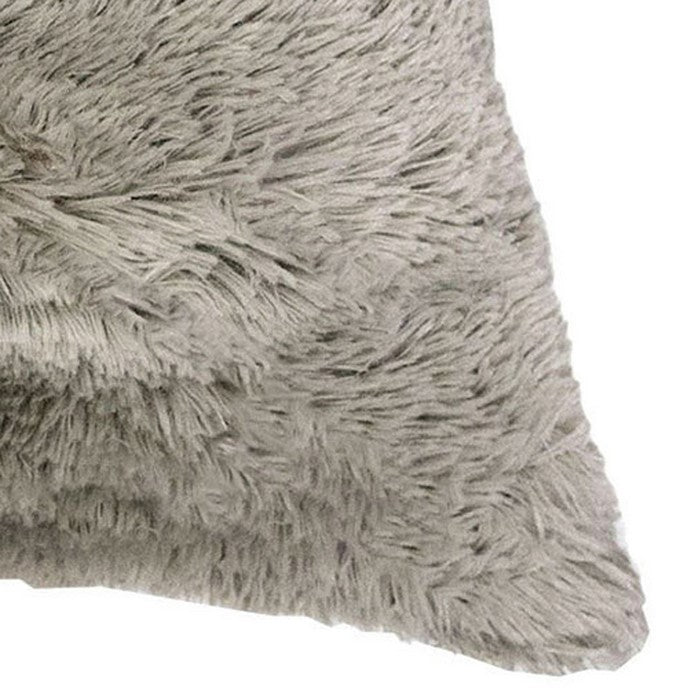 20 X 20 Inches Square Zippered Polyester Pillow with Furry Texture, Set of 2, Brown