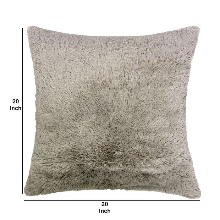 20 X 20 Inches Square Zippered Polyester Pillow with Furry Texture, Set of 2, Brown