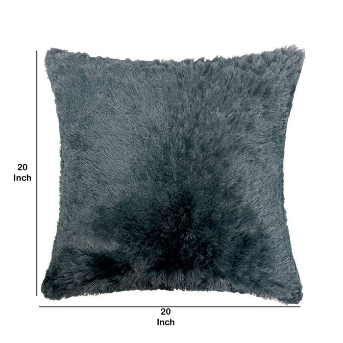 20 X 20 Inches Square Zippered Polyester Pillow with Furry Texture, Set of 2, Gray
