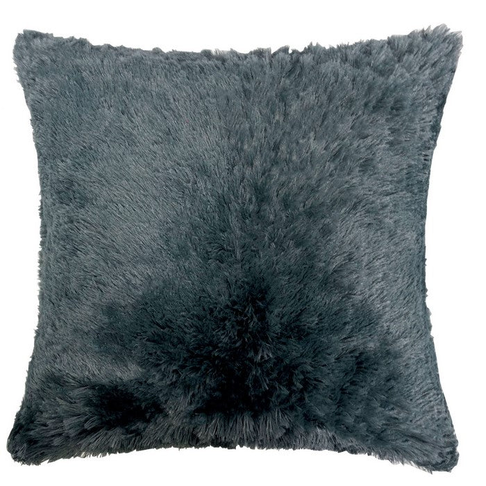 20 X 20 Inches Square Zippered Polyester Pillow with Furry Texture, Set of 2, Gray