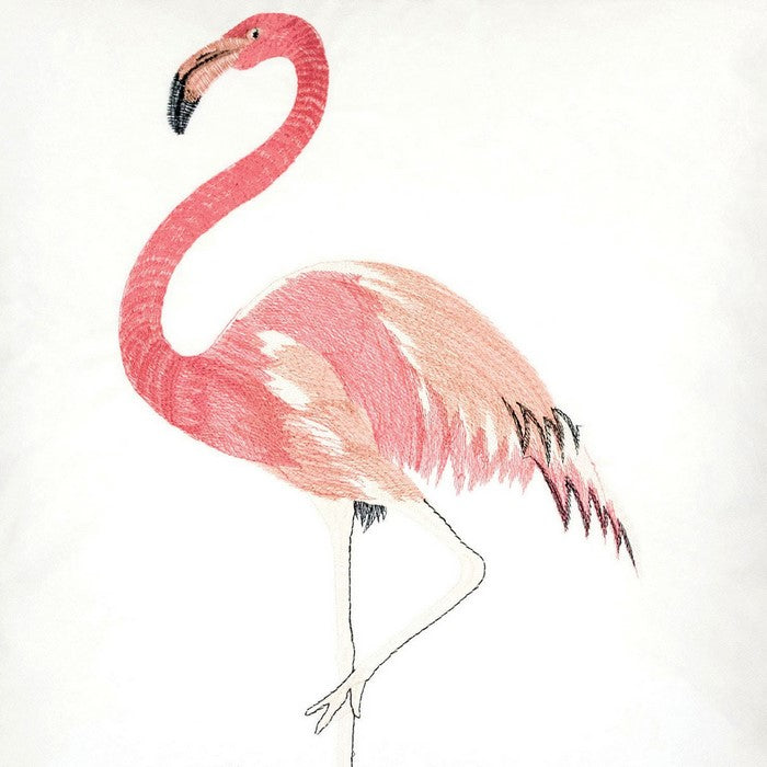 20 X 20 Inches Flamingo Embroidered Polyester Accent Pillow, Set of 2, White and Red
