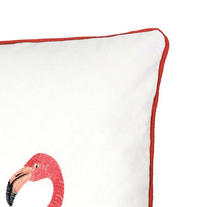 20 X 20 Inches Flamingoes Embroidered Polyester Accent Pillow, Set of 2,White and Red