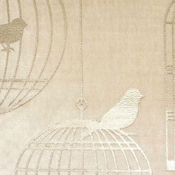 20 X 20 Inches Bird and Cage Print Velvet Accent Pillows, Set of 2, Beige and Gold