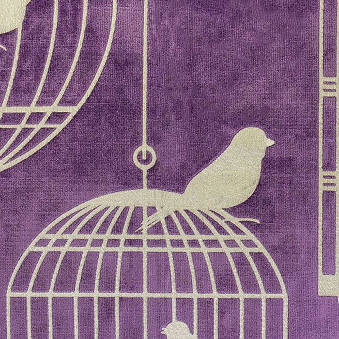 20 X 20 Inches Bird and Cage Print Velvet Accent Pillows, Set of 2, Purple and Gold