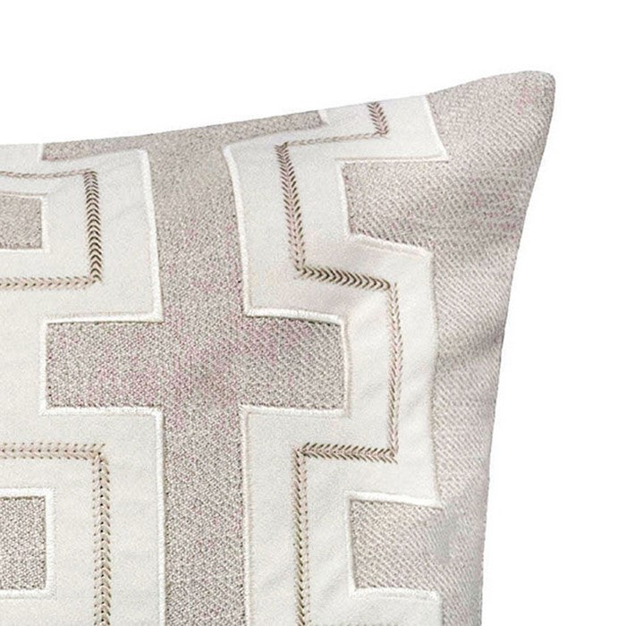 20 X 20 Inches Embroidered Accent Pillow with Fret Design, Set of 2, Gray and White