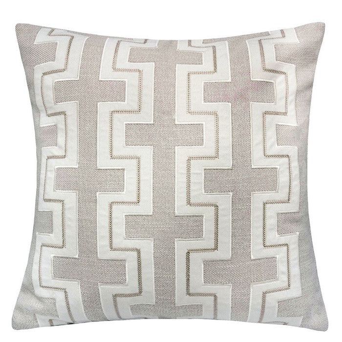 20 X 20 Inches Embroidered Accent Pillow with Fret Design, Set of 2, Gray and White