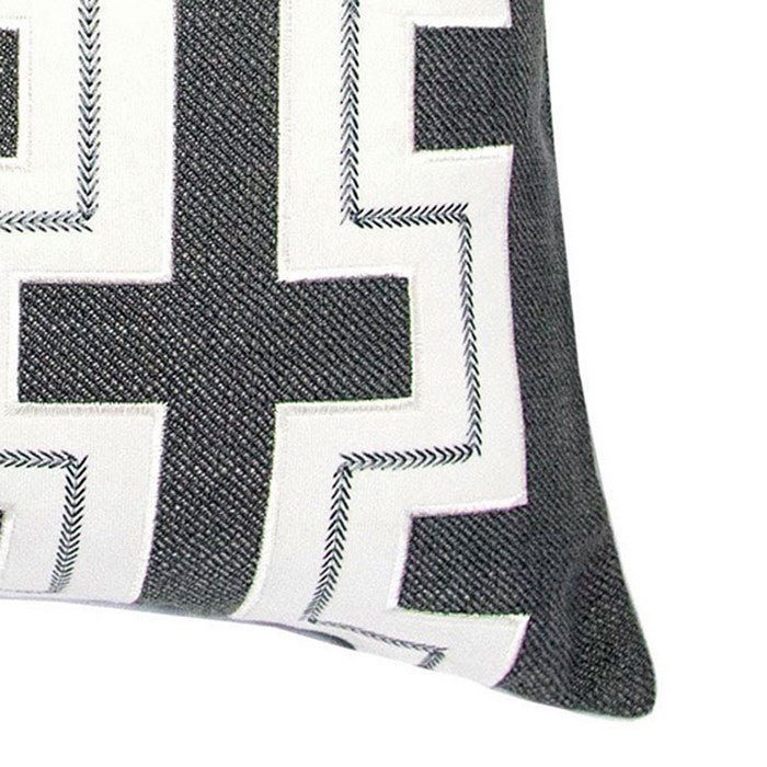 20 X 20 Inches Embroidered Pillow with Fret Design, Set of 2, Black and White